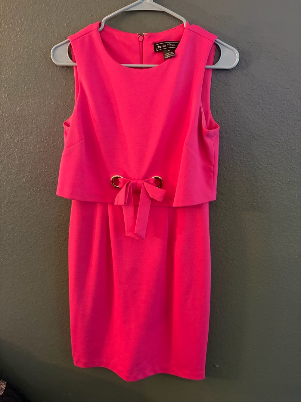 Jessica Howard Hot Pink Sleeveless Midi Dress with Waist Bow